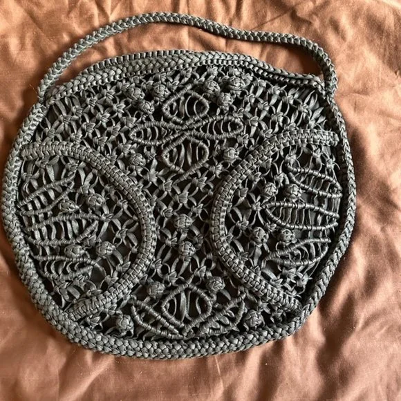Made On Earth For David & Scotti Black Macramé Bag Purse - Picture 1 of 8